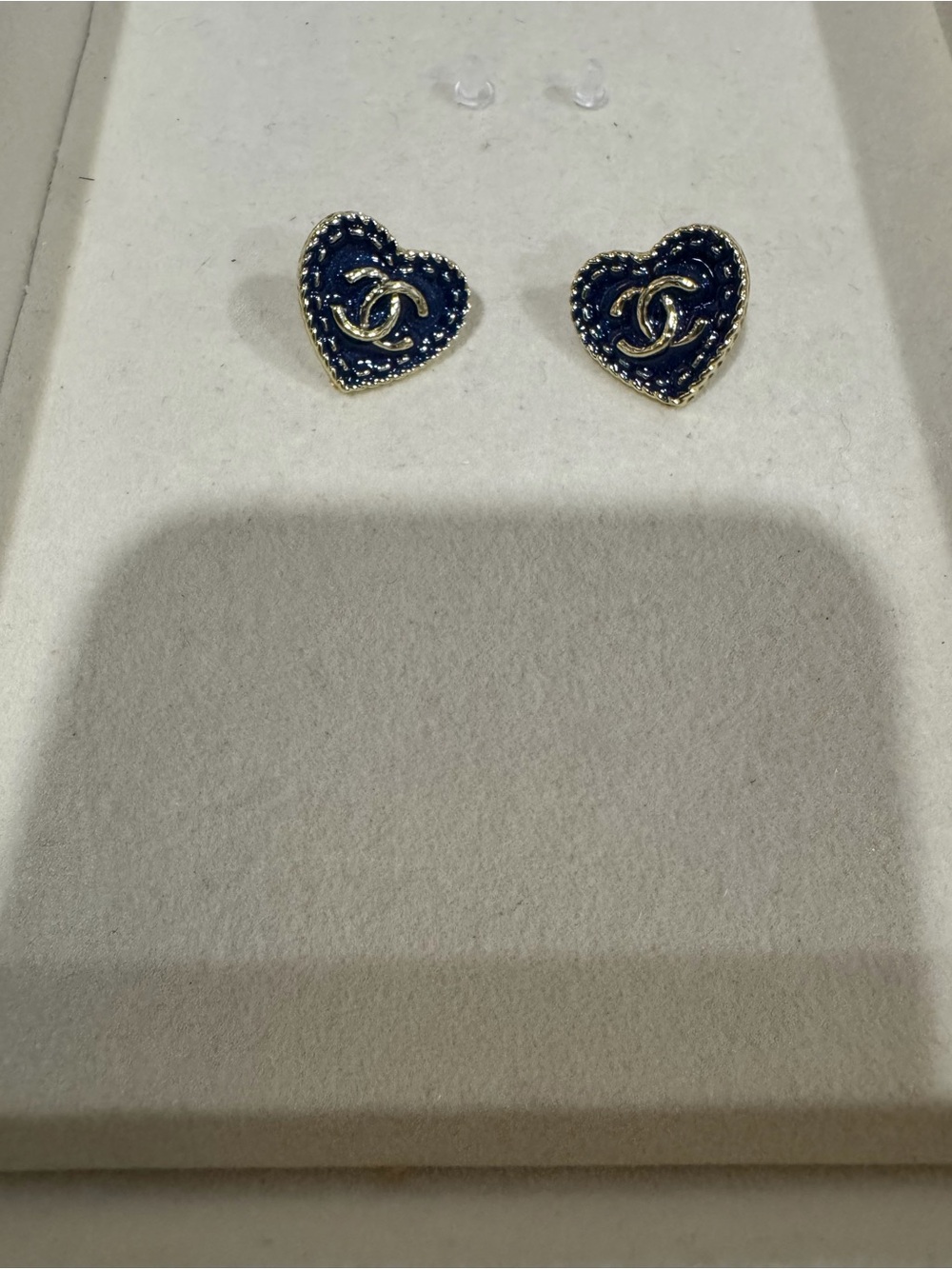 Dark blue & gold heart shaped earrings